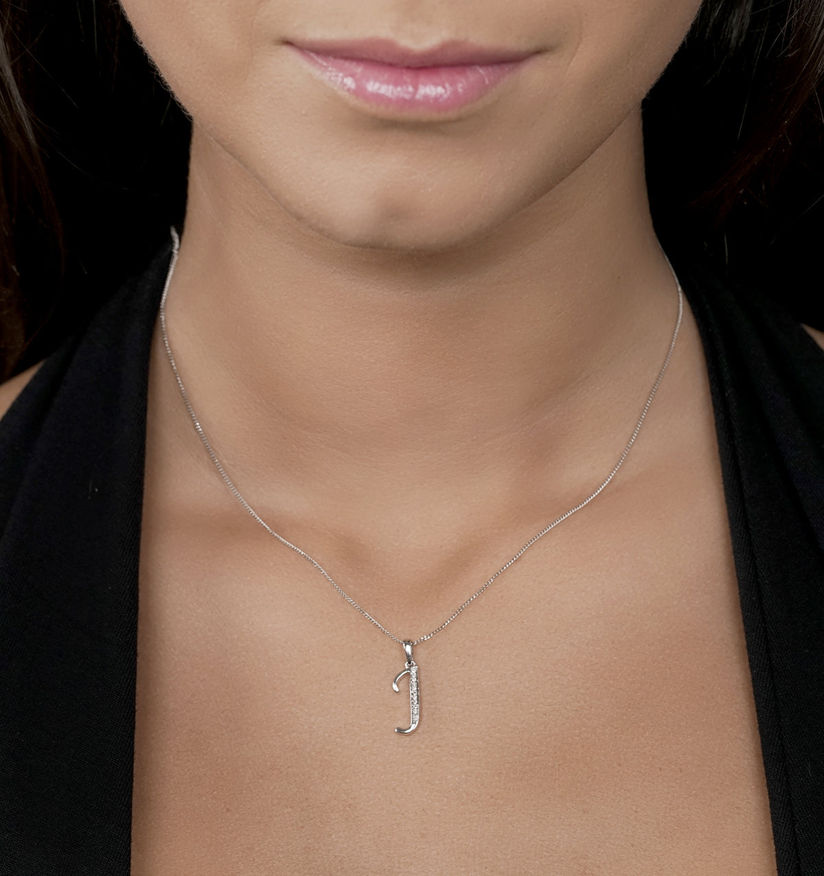 9K White Gold Diamond Initial 'J' Necklace 0.05ct